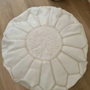 Marokkaanse leren witte ronde poef